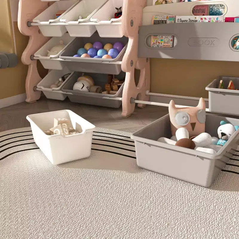 MAYEERTY Organizer portaoggetti per giocattoli per bambini, libreria a 2 ripiani 12 contenitori per giocattoli, sala giochi camera da letto camera dei bambini aula