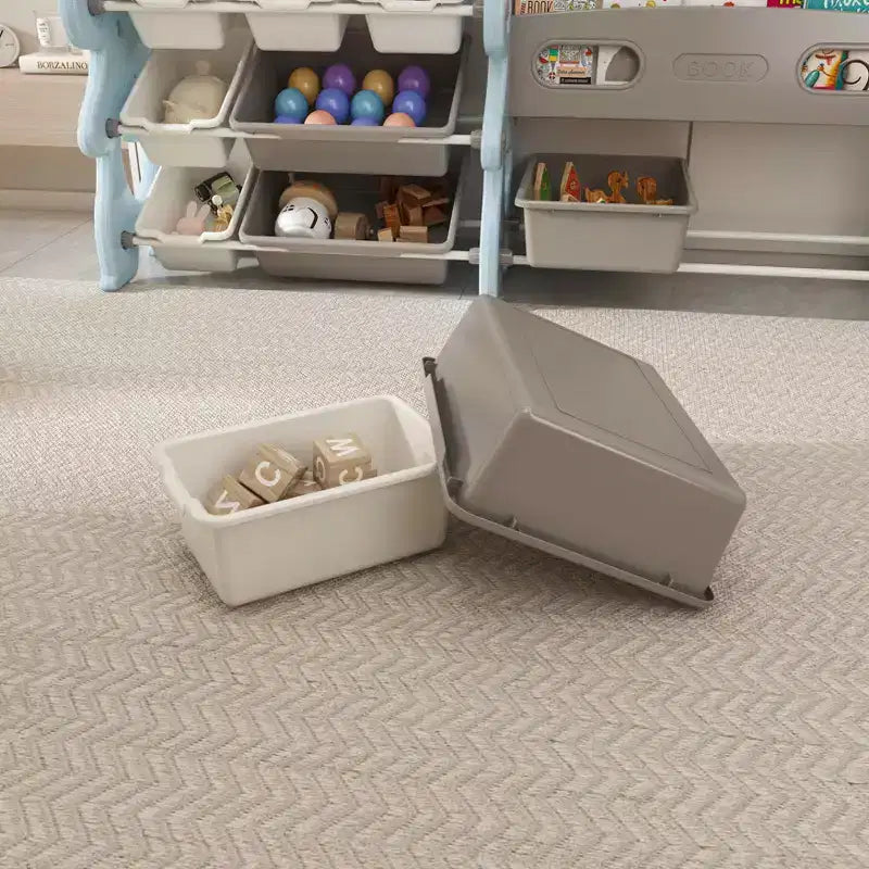 MAYEERTY Organizer portaoggetti per giocattoli per bambini, libreria a 2 ripiani 12 contenitori per giocattoli, sala giochi camera da letto camera dei bambini aula