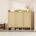 41 Rattan Shoe Storage Cabinet,Farmhouse Entryway Shoe Rack Organizer Cabinet with Doors & Adjustable for Hallway Living Room