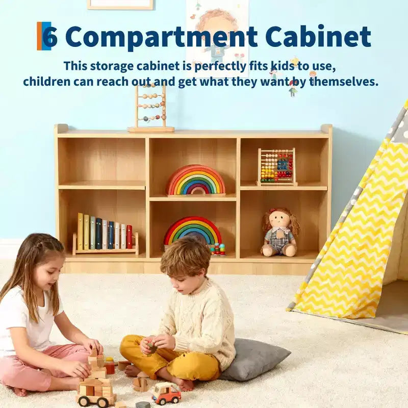 Scaffale Montessori, Organizzatore Giocattoli e Libri a 6 Scomparti con Divisori Regolabili, Libreria per Bambini con Finitura Naturale per Sale Giochi e Aule Scolastiche