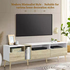 Mobile TV moderno Clihome con 3 cassetti e ripiani aperti, tavolo consolle multimediale per TV fino a 80'', centro di intrattenimento per soggiorno, design in colori abbinati