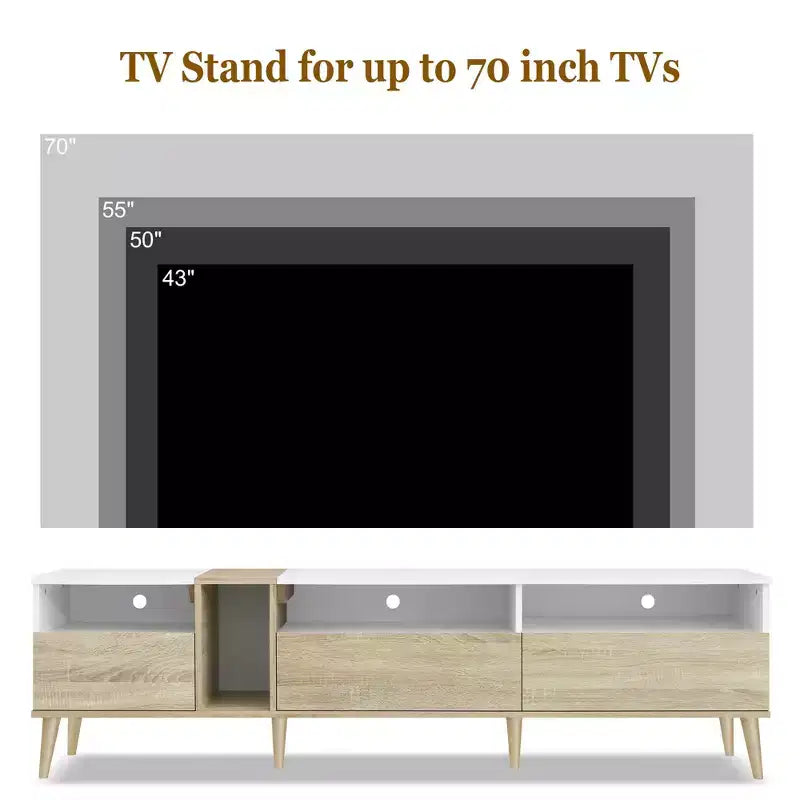 Mobile TV moderno Clihome con 3 cassetti e ripiani aperti, tavolo consolle multimediale per TV fino a 80'', centro di intrattenimento per soggiorno, design in colori abbinati