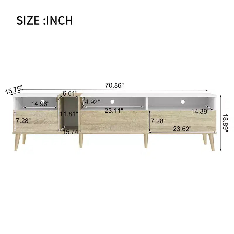 Mobile TV moderno Clihome con 3 cassetti e ripiani aperti, tavolo consolle multimediale per TV fino a 80'', centro di intrattenimento per soggiorno, design in colori abbinati