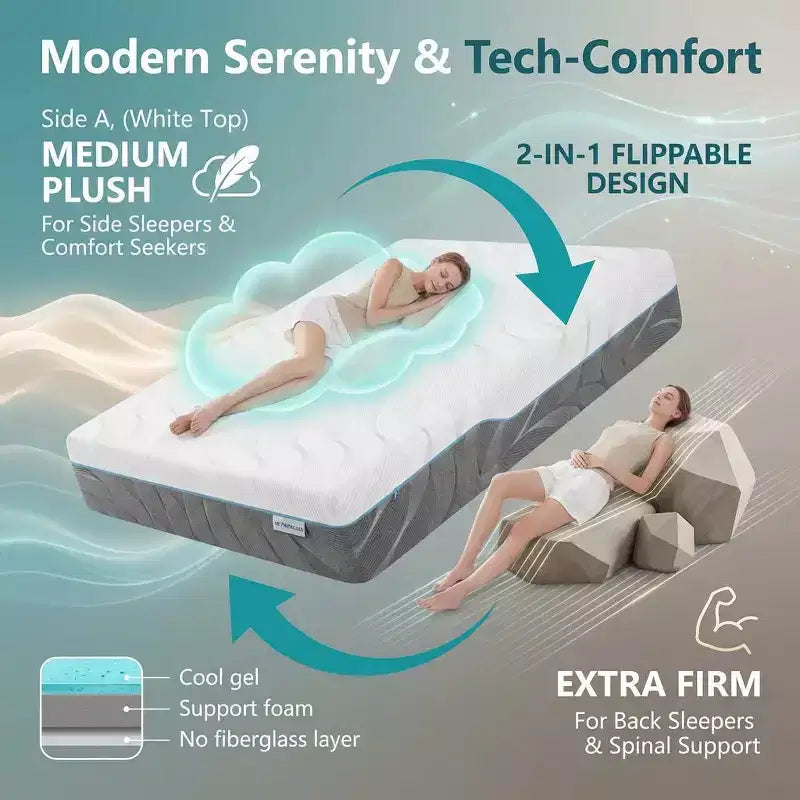 Dyonery Firm Materasso a doppia faccia ribaltabile a rigidità media-extra rigida, in memory foam, per il mal di schiena, certificato CertiPUR-US, senza fibra di vetro