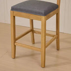 TUYOHW Set di 2 sgabelli da bar in legno massello ad altezza bancone, sedie da bar con schienale scavato effetto rattan e cuscino in lino, sedie da cucina per sala da pranzo, bar