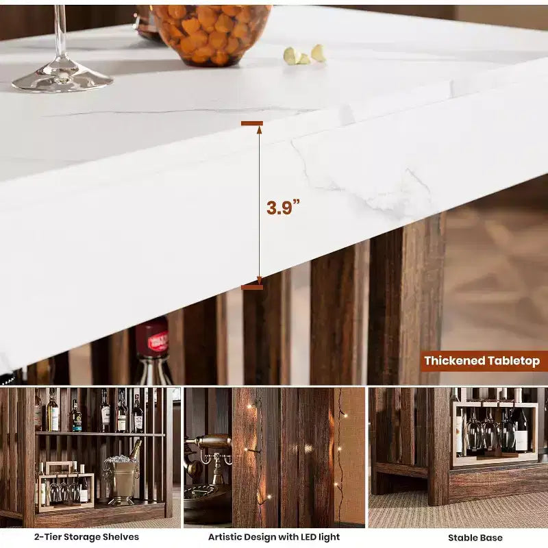 Tavolo da Bar Lungo 63 - Tavolo da Pub Altezza Bancone con 2 Ripiani Portaoggetti, Mobile Moderno da Bar per Colazione per Sala da Pranzo, Bistrot, Soggiorno