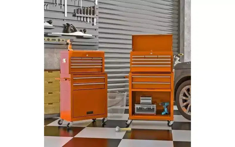 Cassettiera portautensili a 8 cassetti con ruote - Arancione, ruote ad alta capacità, per officina/magazzino