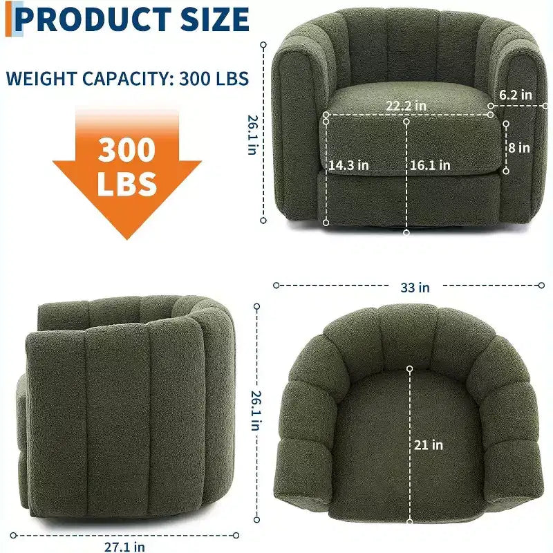 COZONY Poltrona Girevole a 360°, Poltrona Accent Teddy in Pile in Stile Mid-Century con Comfort Simile a Nuvola, Poltrona Imbottita Rotonda per Soggiorno
