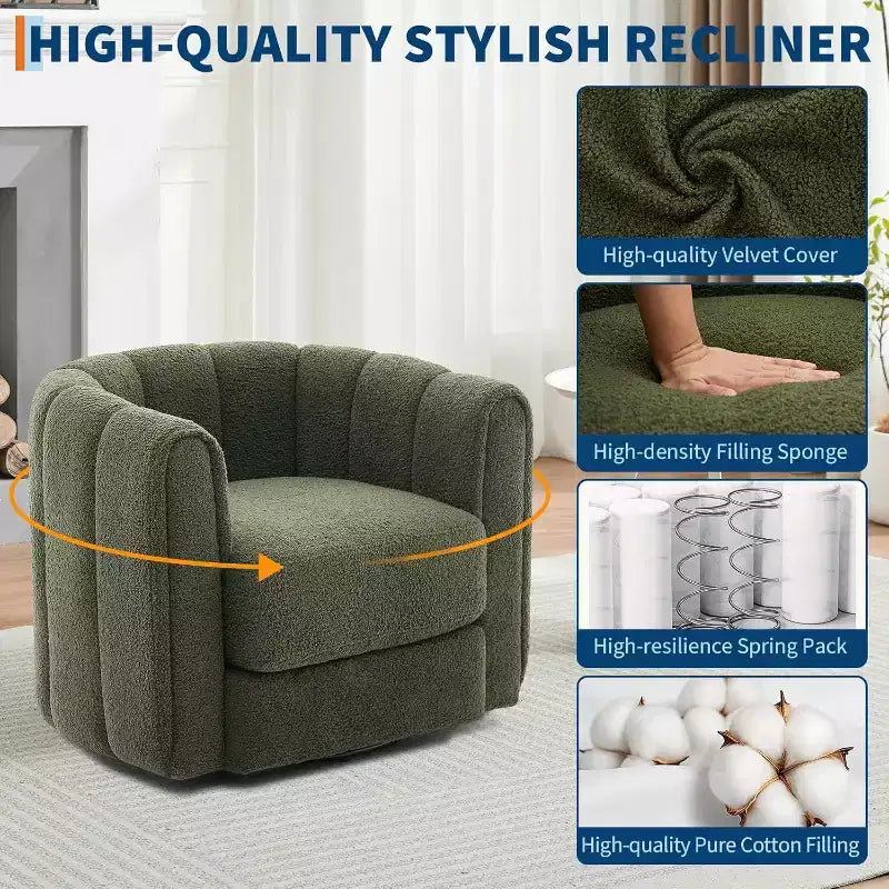 COZONY Poltrona Girevole a 360°, Poltrona Accent Teddy in Pile in Stile Mid-Century con Comfort Simile a Nuvola, Poltrona Imbottita Rotonda per Soggiorno