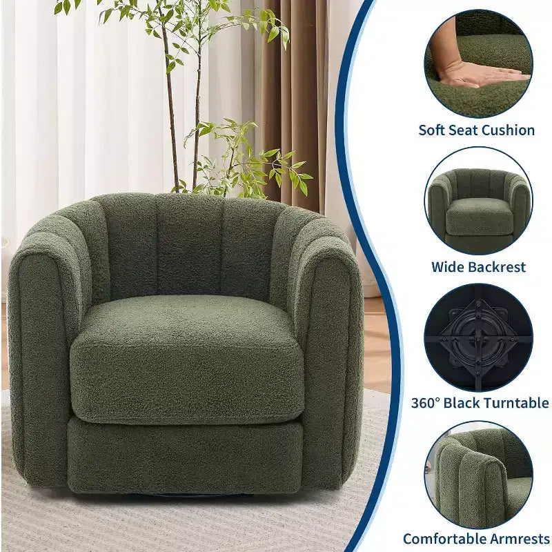 COZONY Poltrona Girevole a 360°, Poltrona Accent Teddy in Pile in Stile Mid-Century con Comfort Simile a Nuvola, Poltrona Imbottita Rotonda per Soggiorno