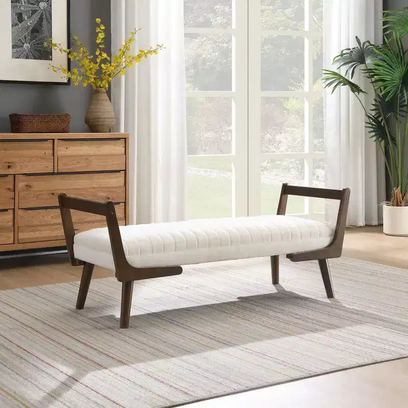 TUYOHW 52 Panca moderna, panca portaoggetti imbottita con canali e gambe in legno di noce, poggiapiedi in similpelle per soggiorno, camera da letto, ingresso