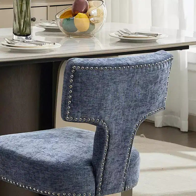 TUYOHW Set di 2 sedie da pranzo per fattoria, sedie laterali moderne di metà secolo in morbido tessuto di lino con gambe in acciaio, finiture con borchie per l'arredamento della casa