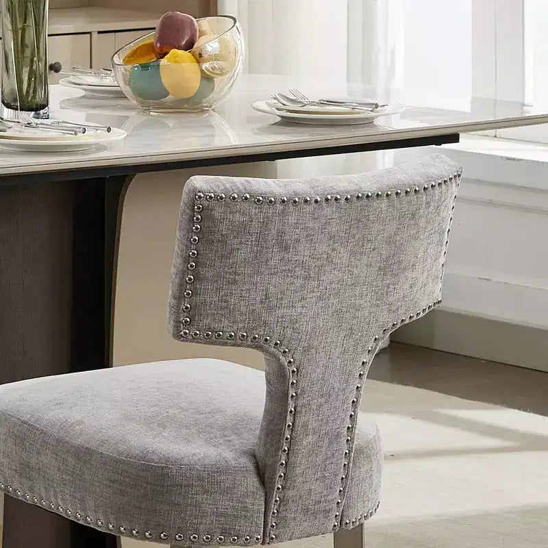 TUYOHW Set di 2 sedie da pranzo per fattoria, sedie laterali moderne di metà secolo in morbido tessuto di lino con gambe in acciaio, finiture con borchie per l'arredamento della casa