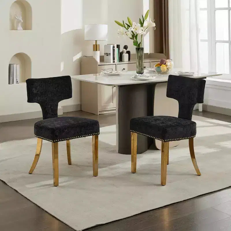TUYOHW Set di 2 sedie da pranzo per fattoria, sedie laterali moderne di metà secolo in morbido tessuto di lino con gambe in acciaio, finiture con borchie per l'arredamento della casa
