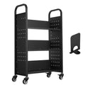VEVOR Rolling Library Book Cart, 330 lbs Capacity, 30.3 x 15 x 48.0-Inch Library Cart, Single Sided L-Shaped Shelves with 3 In Lockable Wheels,Black