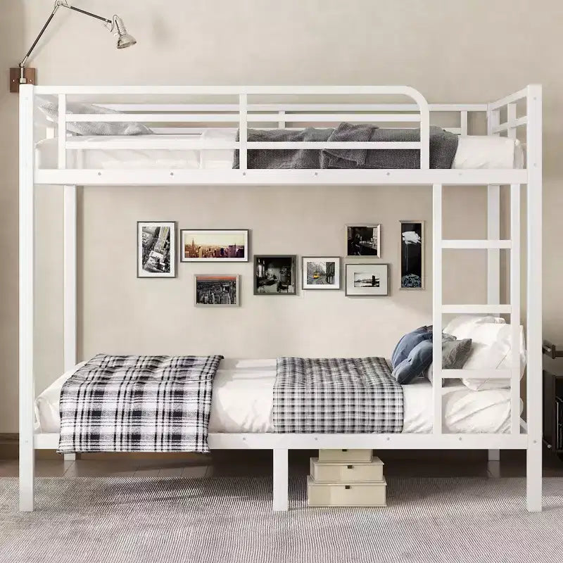 Bellemave Letto a castello in metallo da una piazza e mezza per ragazzi e adulti, struttura robusta e silenziosa, salvaspazio con contenitore sotto il letto, nero e bianco