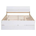Struttura letto matrimoniale moderna con letto estraibile singolo e 2 cassetti, non necessita di box spring, struttura letto a piattaforma per camera da letto, bianco+rovere