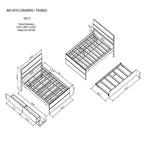 Struttura letto matrimoniale moderna con letto estraibile singolo e 2 cassetti, non necessita di box spring, struttura letto a piattaforma per camera da letto, bianco+rovere