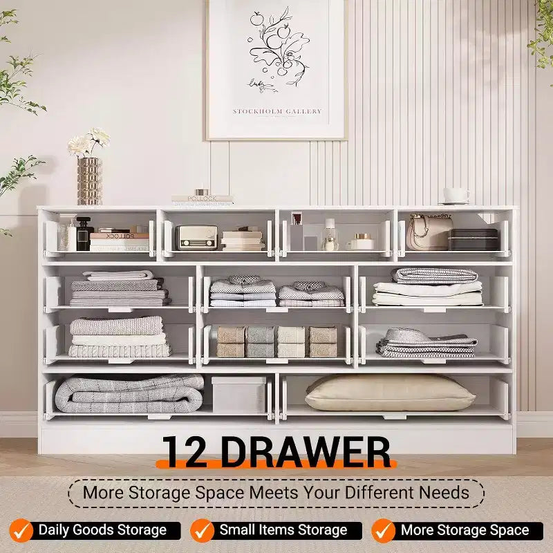 COZONY Cassettiera in legno a 12 cassetti per camera da letto, Comò in legno largo 61", Cassettiera moderna e porta TV per TV da 65" per soggiorno o corridoio