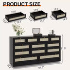 COZONY Cassettiera in legno a 12 cassetti per camera da letto, Comò in legno largo 61", Cassettiera moderna e porta TV per TV da 65" per soggiorno o corridoio
