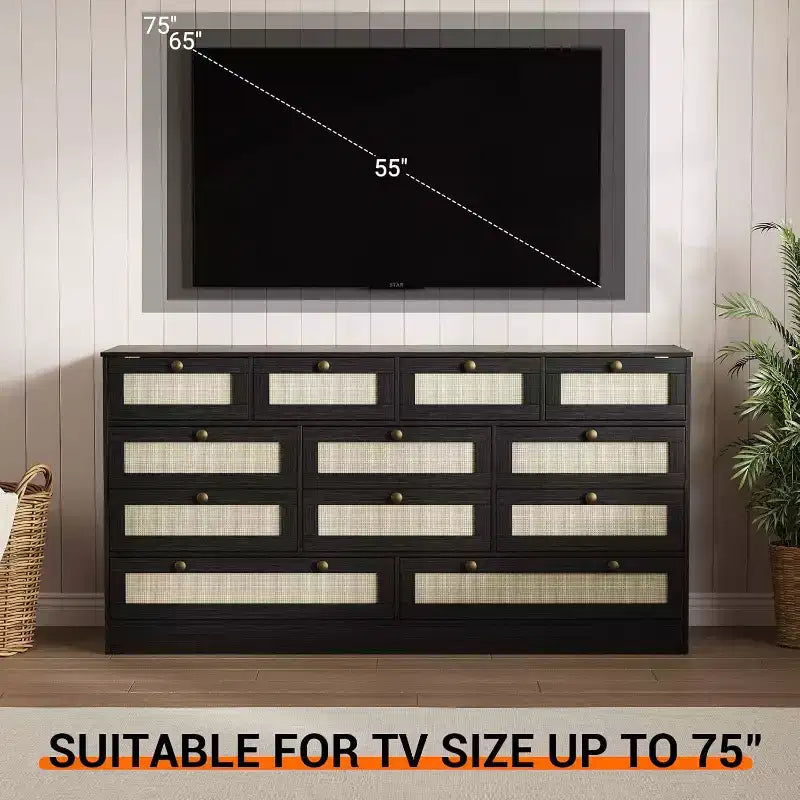 COZONY Cassettiera in legno a 12 cassetti per camera da letto, Comò in legno largo 61", Cassettiera moderna e porta TV per TV da 65" per soggiorno o corridoio
