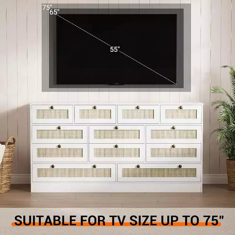 COZONY Cassettiera in legno a 12 cassetti per camera da letto, Comò in legno largo 61", Cassettiera moderna e porta TV per TV da 65" per soggiorno o corridoio