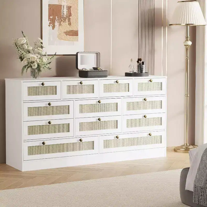 COZONY Cassettiera in legno a 12 cassetti per camera da letto, Comò in legno largo 61", Cassettiera moderna e porta TV per TV da 65" per soggiorno o corridoio