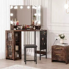 Corner Vanity Desk Mirror - 3-Fold Mirror with 3 Lighting Modes, Built-in Power Station with Outlets and USB Ports, for Bedroom, Makeup Studio