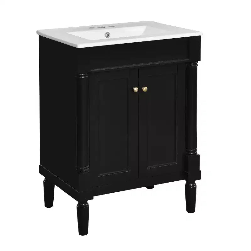 Mobile bagno da 60 cm con lavabo, armadietto da bagno con 2 ripiani, mobile da bagno in legno autoportante