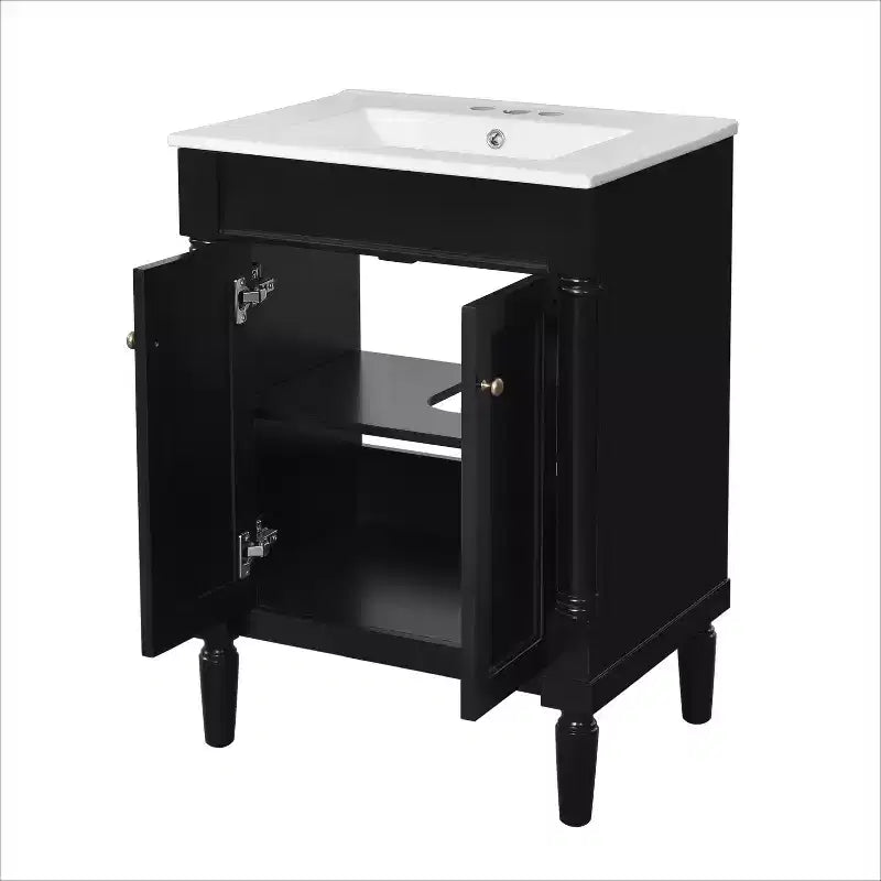 Mobile bagno da 60 cm con lavabo, armadietto da bagno con 2 ripiani, mobile da bagno in legno autoportante
