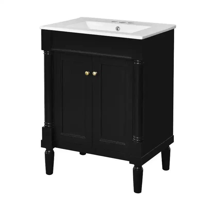 Mobile bagno da 60 cm con lavabo, armadietto da bagno con 2 ripiani, mobile da bagno in legno autoportante