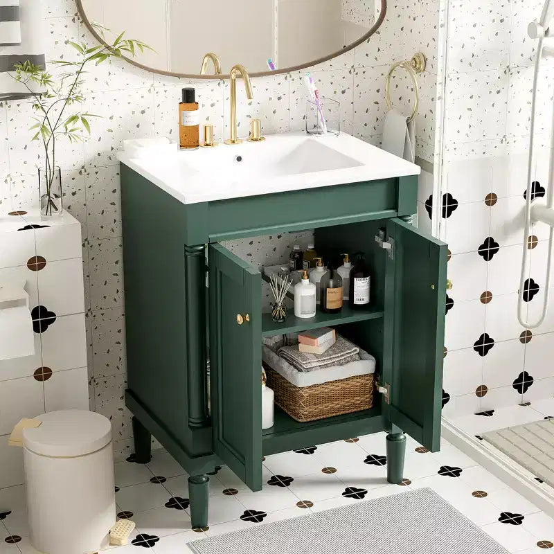 Mobile bagno da 60 cm con lavabo, armadietto da bagno con 2 ripiani, mobile da bagno in legno autoportante