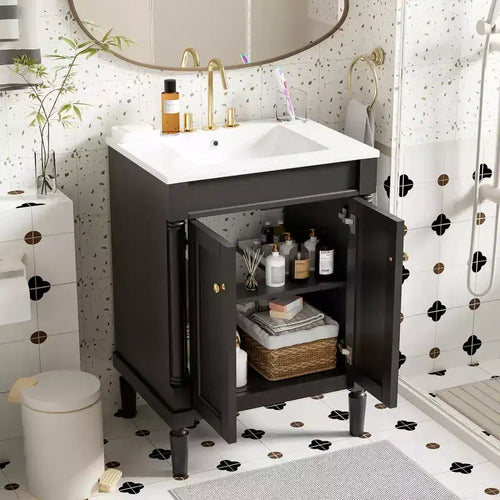 Mobile bagno da 60 cm con lavabo, armadietto da bagno con 2 ripiani, mobile da bagno in legno autoportante