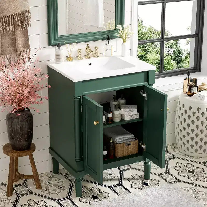 Mobile bagno da 60 cm con lavabo, armadietto da bagno con 2 ripiani, mobile da bagno in legno autoportante