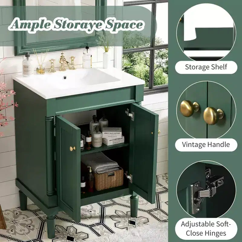 Mobile bagno da 60 cm con lavabo, armadietto da bagno con 2 ripiani, mobile da bagno in legno autoportante