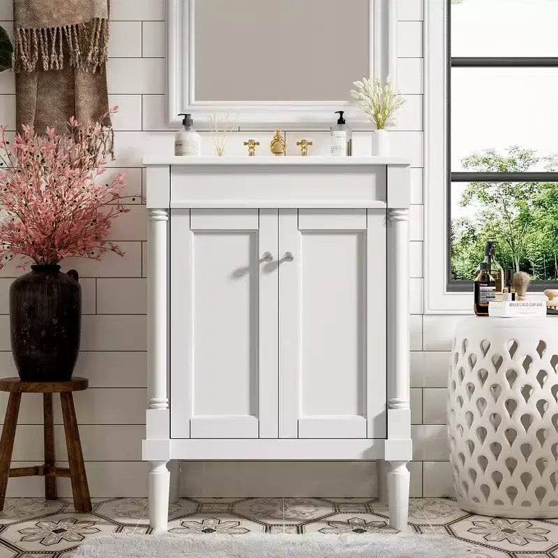 Mobile bagno da 60 cm con lavabo, armadietto da bagno con 2 ripiani, mobile da bagno in legno autoportante