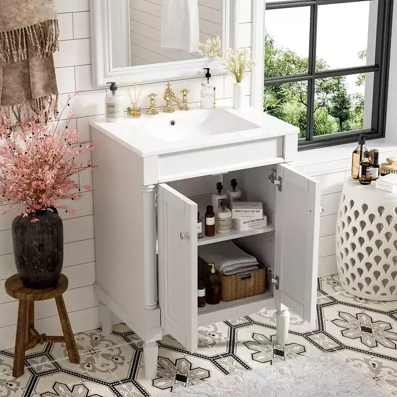 Mobile bagno da 60 cm con lavabo, armadietto da bagno con 2 ripiani, mobile da bagno in legno autoportante