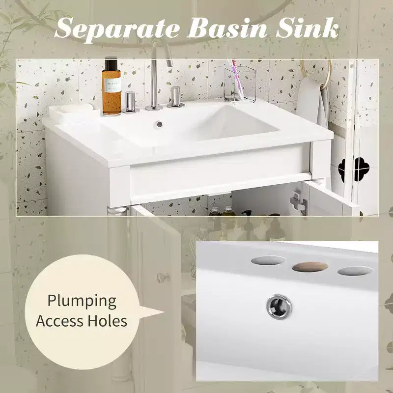 Mobile bagno da 60 cm con lavabo, armadietto da bagno con 2 ripiani, mobile da bagno in legno autoportante