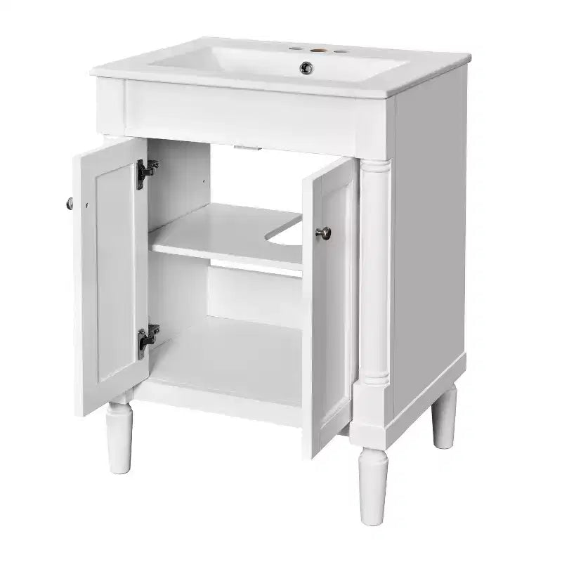 Mobile bagno da 60 cm con lavabo, armadietto da bagno con 2 ripiani, mobile da bagno in legno autoportante