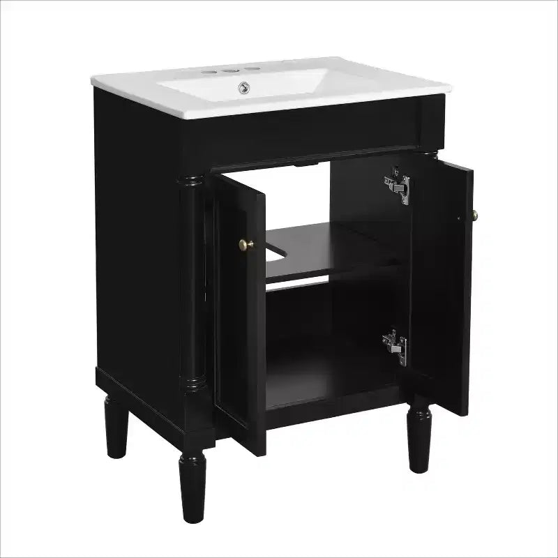 Mobile bagno da 60 cm con lavabo, armadietto da bagno con 2 ripiani, mobile da bagno in legno autoportante