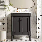 24 Small Bathroom Vanity with Sink, Bathroom Storage Cabinet with 2-Tier Shelves, Wood Bathroom Cabinets Freestanding