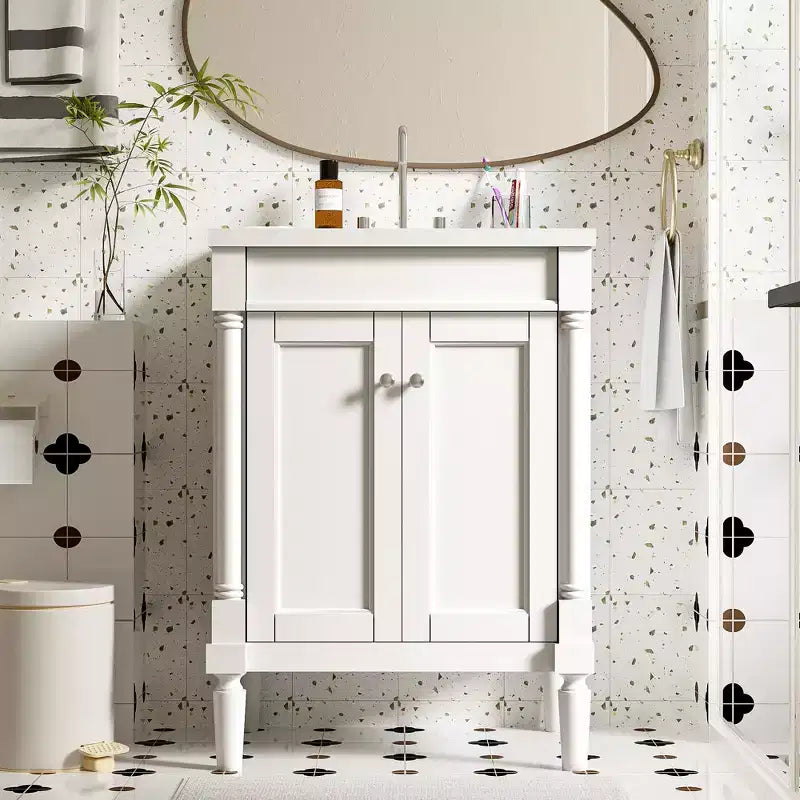 Mobile bagno da 60 cm con lavabo, armadietto da bagno con 2 ripiani, mobile da bagno in legno autoportante