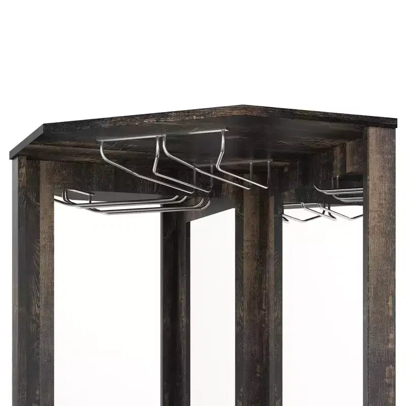 Mobile angolare da 72 pollici per bar in stile rustico con porta scorrevole a granaio, specchio acrilico, portabicchieri e portavini, noce - ModernLuxe