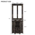 Mobile angolare da 72 pollici per bar in stile rustico con porta scorrevole a granaio, specchio acrilico, portabicchieri e portavini, noce - ModernLuxe