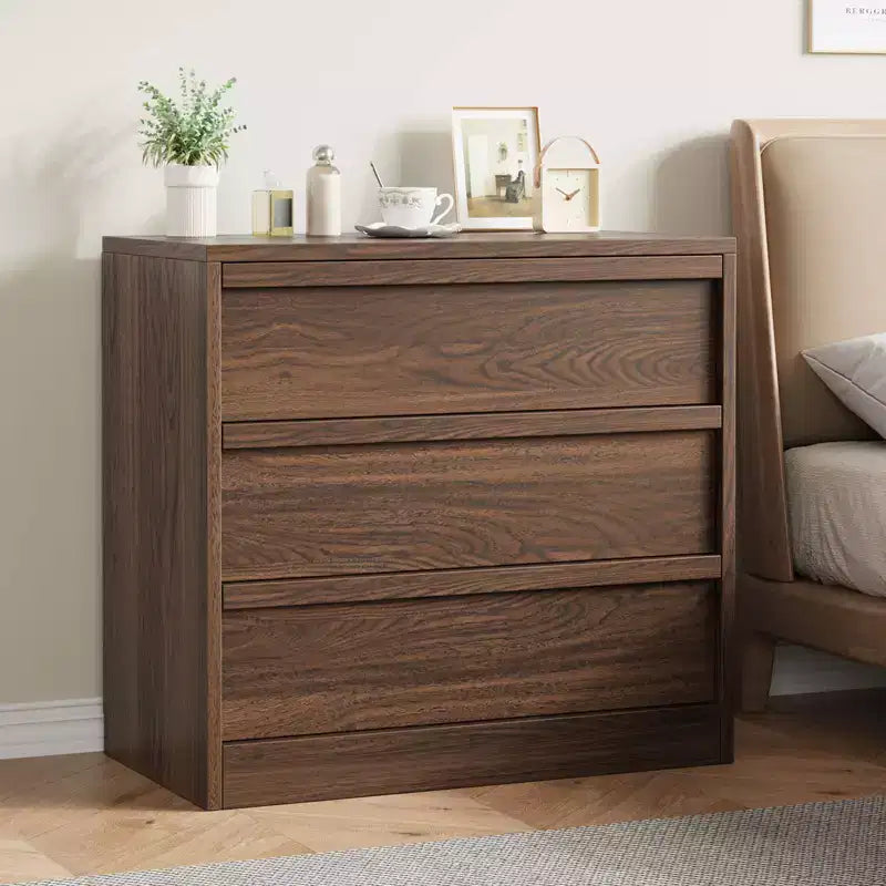 3 Drawer Dresser for Bedroom, Walnut Nightstand 3 Chest of Drawers with Large Storage, Small Bedside Table for Living Room, Nursery, Entryway