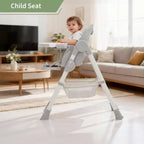Seggiolone Pappa Pieghevole per Bambini con Imbracatura a 5 Punti - Altezza Regolabile, Vassoio Rimovibile e Ruote Bloccabili, Seggiolone Portatile in Pelle PU (Grigio Scuro)