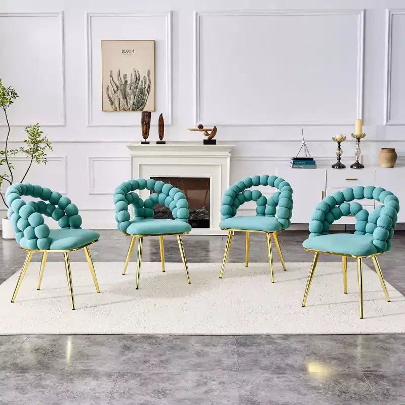 Set of 4 Modern Velvet Dining Chairs with Sculptural Bubble Back and Gold Metal Legs, Upholstered Accent Chairs for Dining Room, Lounge - Panipeachy