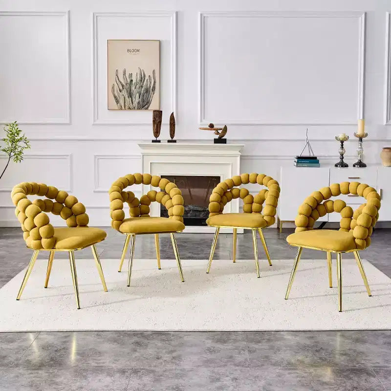 Set di 4 sedie da pranzo moderne in velluto con schienale scultoreo a bolla e gambe in metallo dorato, sedie imbottite per sala da pranzo, salotto - Panipeachy