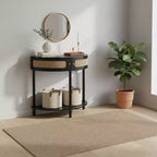FurnitureR Half-Moon Entryway Table with Rattan Front, MDF Top & Solid Wood Legs, 31.5 Console Table with Storage Drawer for Hallway Living Room