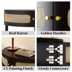 Consolle d'ingresso FurnitureR a mezza luna con frontale in rattan, ripiano in MDF e gambe in legno massello, tavolino console da 80 cm con cassetto portaoggetti per corridoio e soggiorno